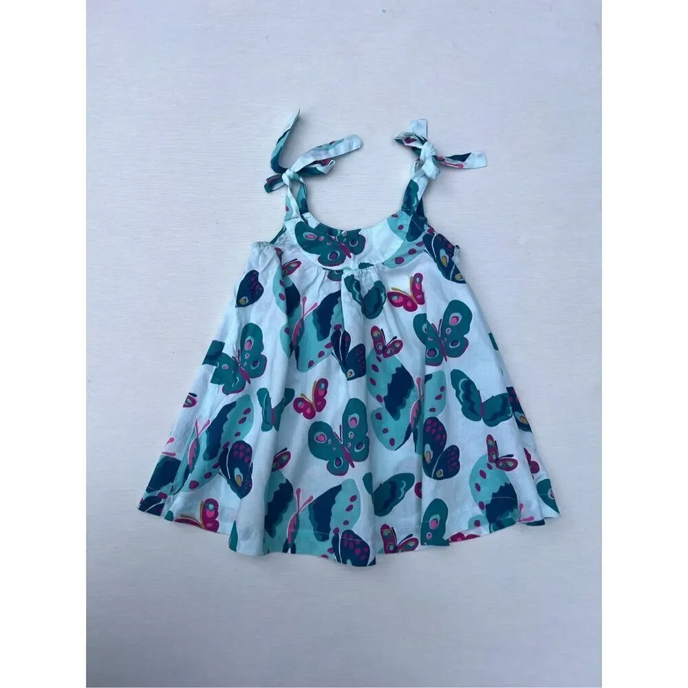 JANIE AND JACK BLUE BATIK BUTTERFLY DRESS SIZE 6/12 MONTHS GIRL'S EUC
